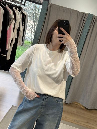 Immagine di T-SHIRT MANICA PIZZO