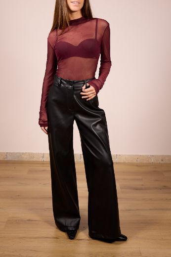 Immagine di PANTALONE DRITTO SIMILPELLE - Disponibile in NERO, BORDEAUX