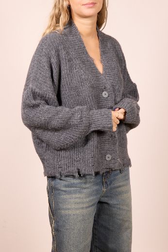 Immagine di CARDIGAN IN MAGLIA CON ROTTURE - Disponibile in PANNA, MARRONE, GRIGIO, BLU