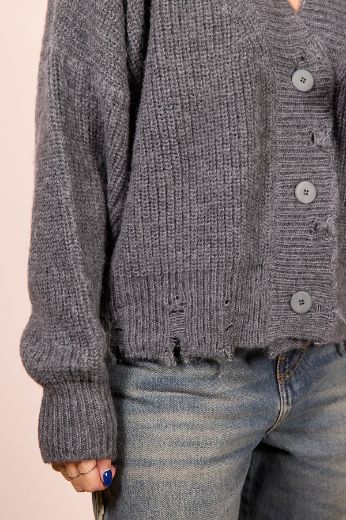Immagine di CARDIGAN IN MAGLIA CON ROTTURE - Disponibile in PANNA, MARRONE, GRIGIO, BLU