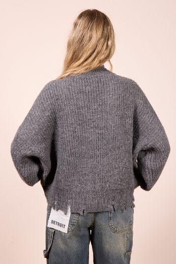 Immagine di CARDIGAN IN MAGLIA CON ROTTURE - Disponibile in PANNA, MARRONE, GRIGIO, BLU