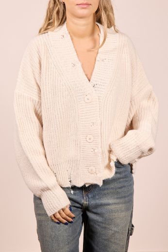 Immagine di CARDIGAN IN MAGLIA CON ROTTURE - Disponibile in PANNA, MARRONE, GRIGIO, BLU