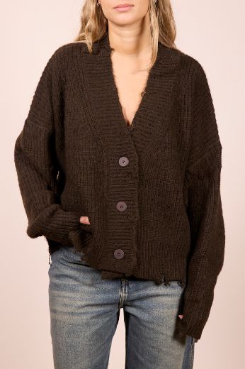 Immagine di CARDIGAN IN MAGLIA CON ROTTURE - Disponibile in PANNA, MARRONE, GRIGIO, BLU