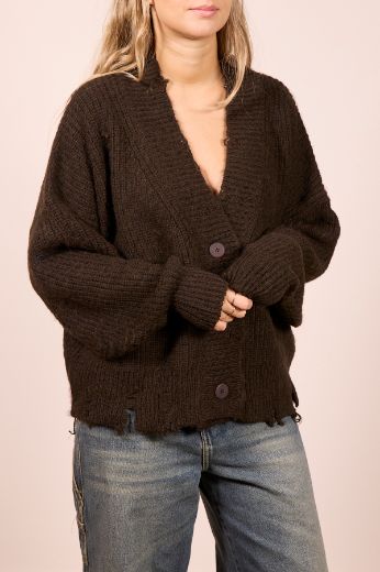 Immagine di CARDIGAN IN MAGLIA CON ROTTURE - Disponibile in PANNA, MARRONE, GRIGIO, BLU