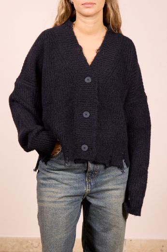 Immagine di CARDIGAN IN MAGLIA CON ROTTURE - Disponibile in PANNA, MARRONE, GRIGIO, BLU