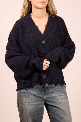 Immagine di CARDIGAN IN MAGLIA CON ROTTURE - Disponibile in PANNA, MARRONE, GRIGIO, BLU