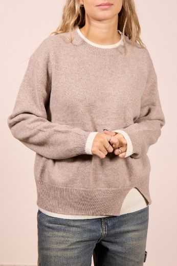 Immagine di MAGLIONE BICOLOR 100% LANA - Disponibile in MARRONE, PANNA, GRIGIO, BEIGE, GRIGIO SCURO, GRIGIO CHIARO, TAUPE