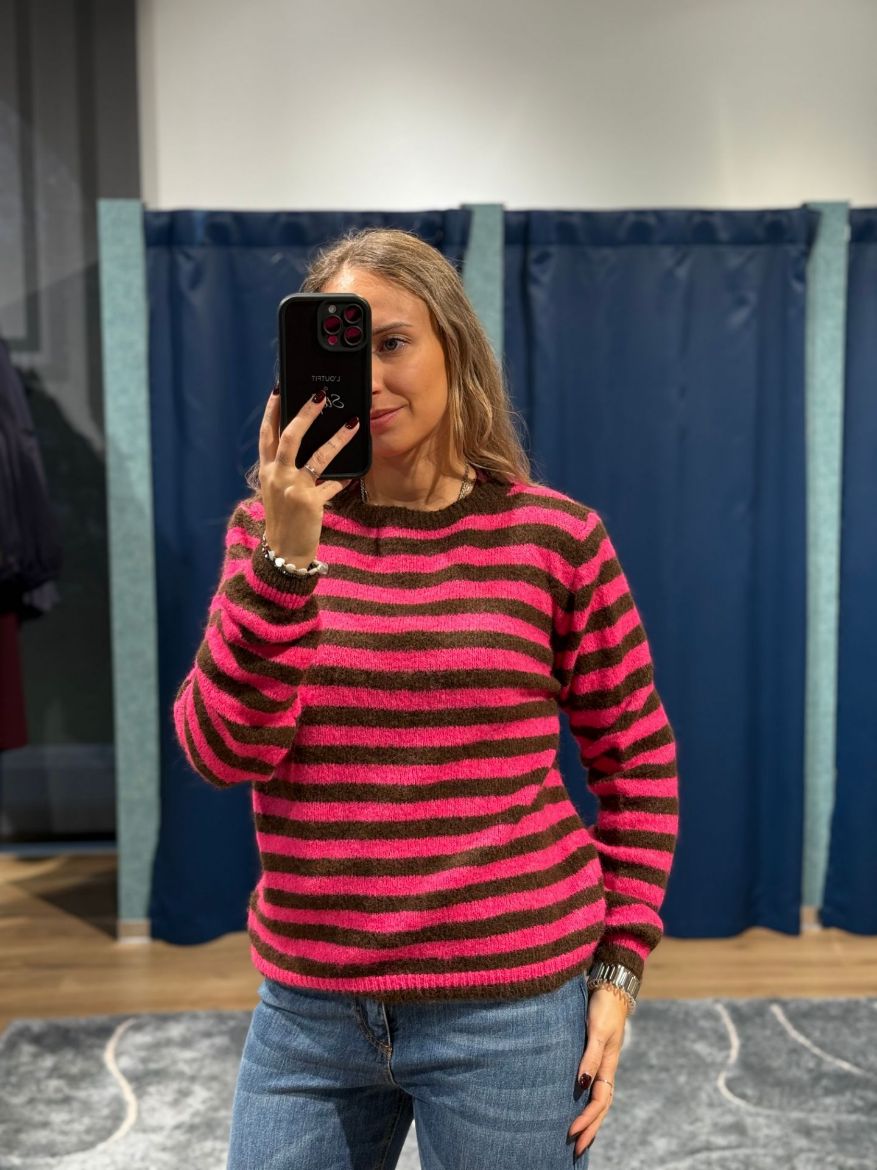 Immagine di MAGLIONE RIGHE - Disponibile in FUXIA/MARR, AZZ/MARR, ROSSO/MARR, BEIGE/MARR, BORD/MARR, AZZ/BORD, VERDE/MARR, GIALLO/MARR