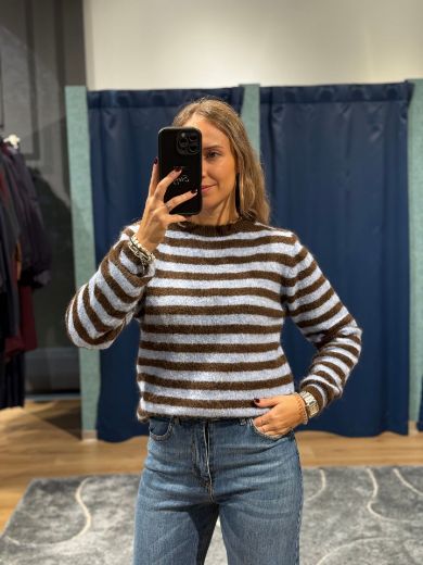 Immagine di MAGLIONE RIGHE - Disponibile in FUXIA/MARR, AZZ/MARR, ROSSO/MARR, BEIGE/MARR, BORD/MARR, AZZ/BORD, VERDE/MARR, GIALLO/MARR