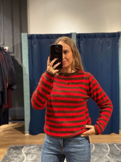 Immagine di MAGLIONE RIGHE - Disponibile in FUXIA/MARR, AZZ/MARR, ROSSO/MARR, BEIGE/MARR, BORD/MARR, AZZ/BORD, VERDE/MARR, GIALLO/MARR