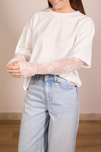 Immagine di T-SHIRT MANICA PIZZO - Disponibile in ROSA, NERO, GIALLO, BIANCO, VERDE SALVIA, MORO