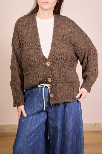 Immagine di CARDIGAN 3 BOTTONI RIGHE - Disponibile in PANNA, NOCCIOLA, CIELO, MORO