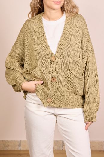 Immagine di CARDIGAN BOTTONI LEGNO - Disponibile in KAKI, PHARD, PANNA, AZZURRO