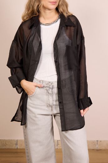 Immagine di CAMICIA VELATA - Disponibile in NERO, MARRONE, LILLA, GIALLO, COCCIO, BLU, BIANCO