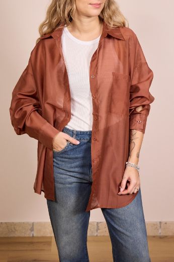 Immagine di CAMICIA VELATA - Disponibile in NERO, MARRONE, LILLA, GIALLO, COCCIO, BLU, BIANCO