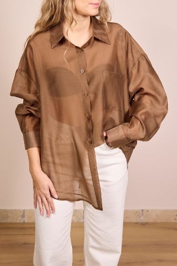 Immagine di CAMICIA VELATA - Disponibile in NERO, MARRONE, LILLA, GIALLO, COCCIO, BLU, BIANCO