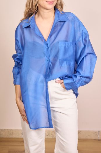 Immagine di CAMICIA VELATA - Disponibile in NERO, MARRONE, LILLA, GIALLO, COCCIO, BLU, BIANCO