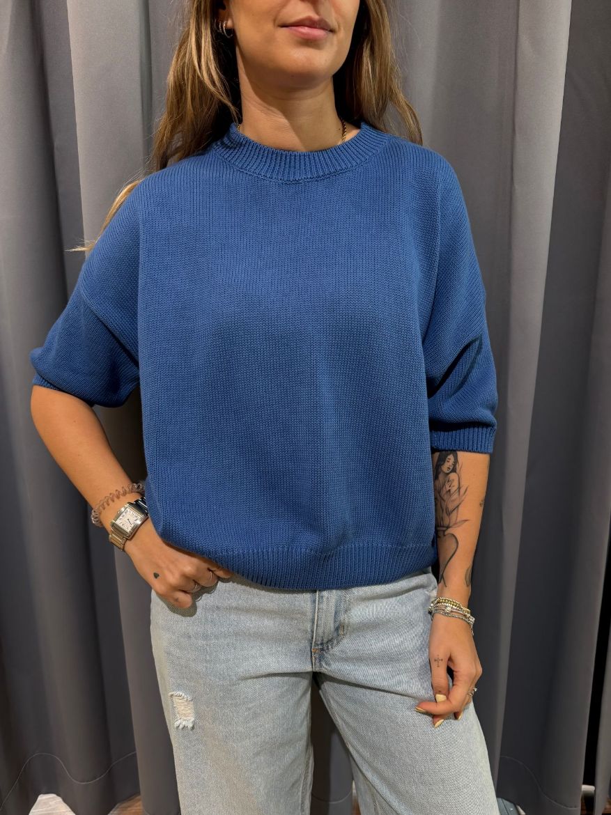 Immagine di MAGLIA COTTON MEZZA MANICA - Disponibile in MARRONE, GIALLO, BLUETTE, AZZURRO, PANNA, ROSA BARBIE