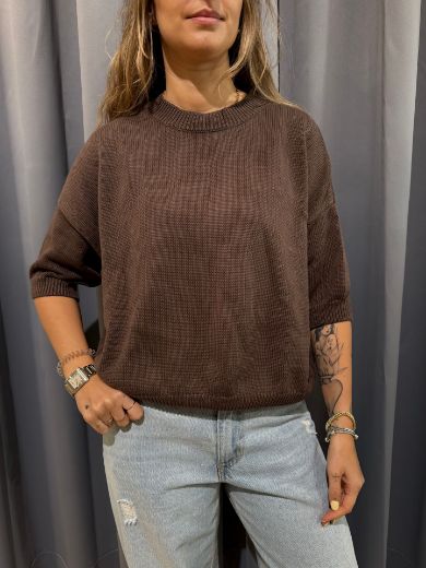 Immagine di MAGLIA COTTON MEZZA MANICA - Disponibile in MARRONE, GIALLO, BLUETTE, AZZURRO, PANNA, ROSA BARBIE