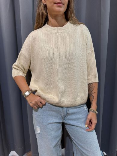 Immagine di MAGLIA COTTON MEZZA MANICA - Disponibile in MARRONE, GIALLO, BLUETTE, AZZURRO, PANNA, ROSA BARBIE