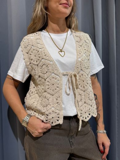 Immagine di GILET CROCHET - Disponibile in NERO, BURRO
